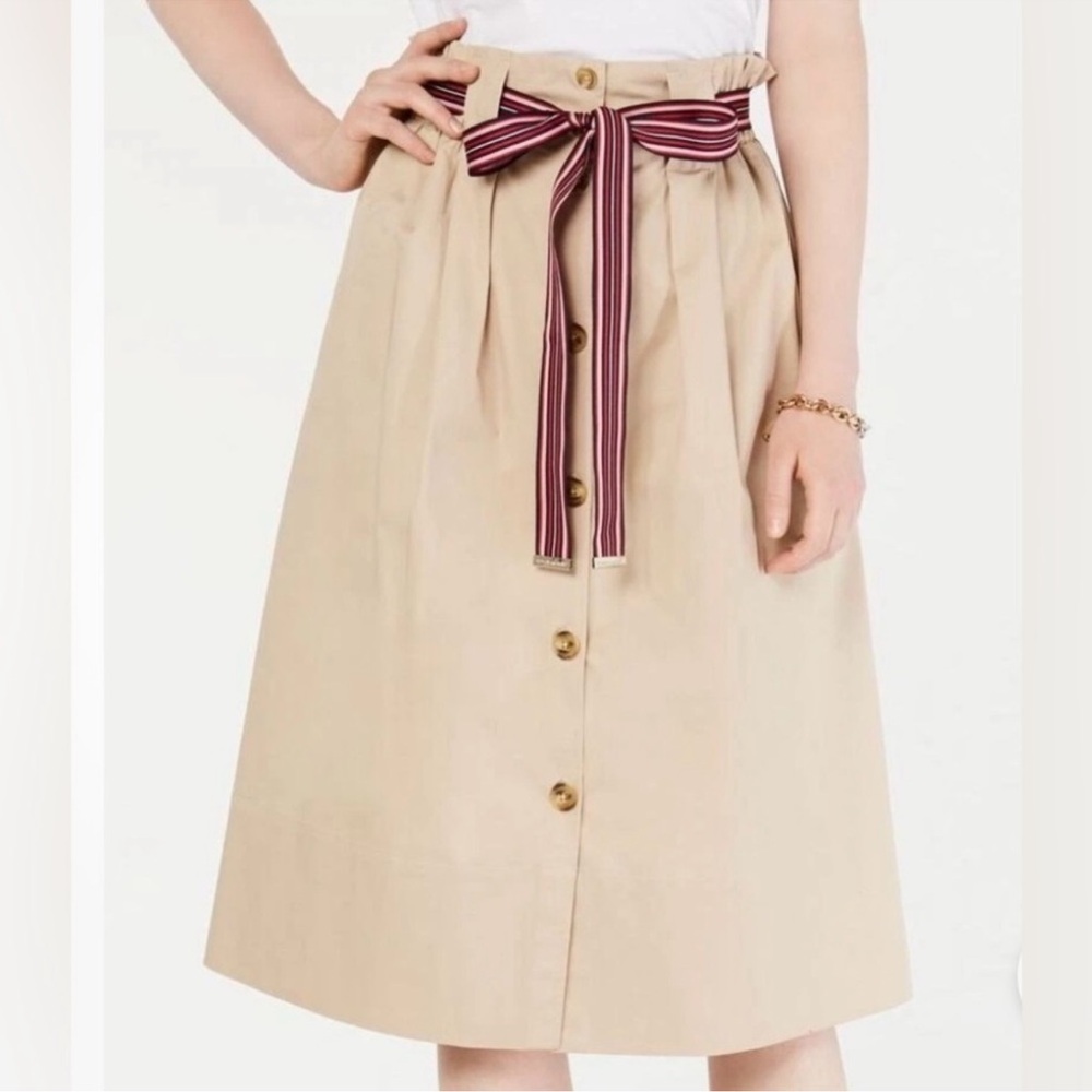 Tommy Hilfiger Berkeley Khaki Paperbag Waist Button Front A-Line Skirt 2 NWT